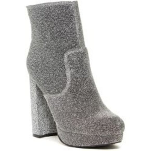 Madden Girl Fave Silver Glitter Platform Heeled Ankle Boots 10 - Picture 1 of 9